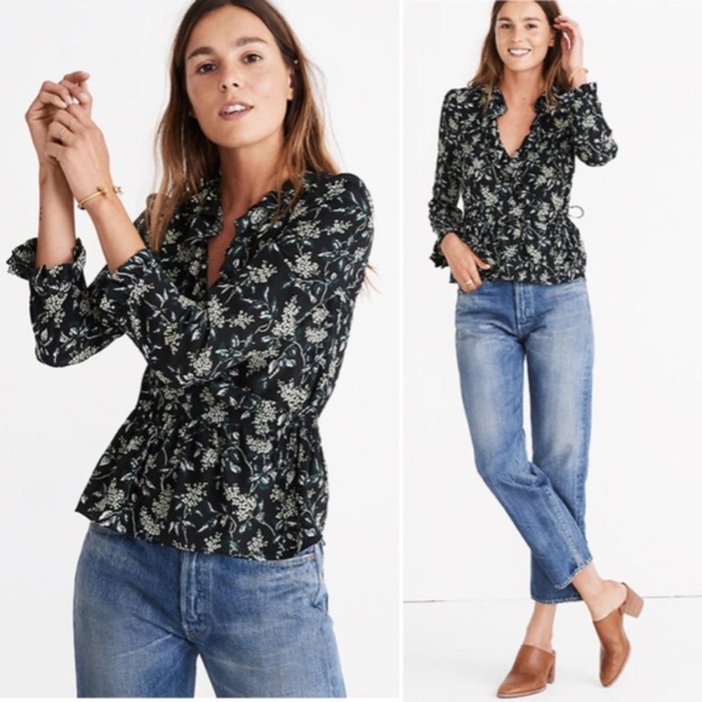 Madewell Silk Floral Ruffle Wrap Top - Size Small